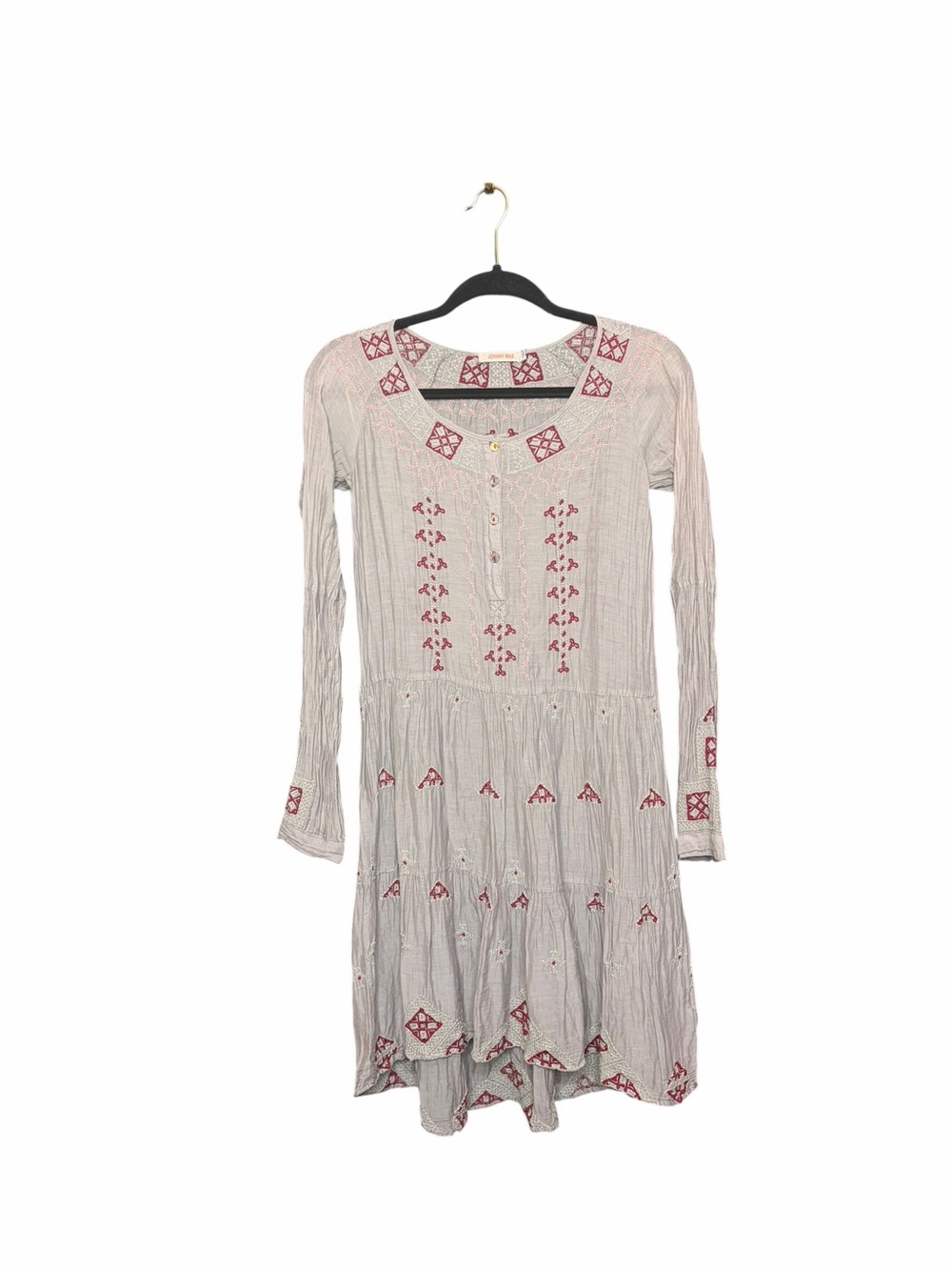 Johnny Was Ava Peasant Embroidered Boho Dress Grey XS